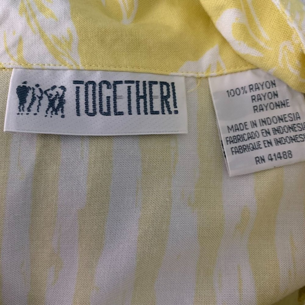 Vintage 80s Button Up Shirt Dress M Yellow Floral Short Sleeve Elastic Pockets - Picture 6 of 6